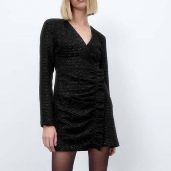 NWT Zara Textured Weave Dress With Ruffles - Picture 8 of 11